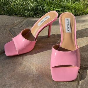 Signal Pink Patent Square Toe Steven Madden Heels 6.5